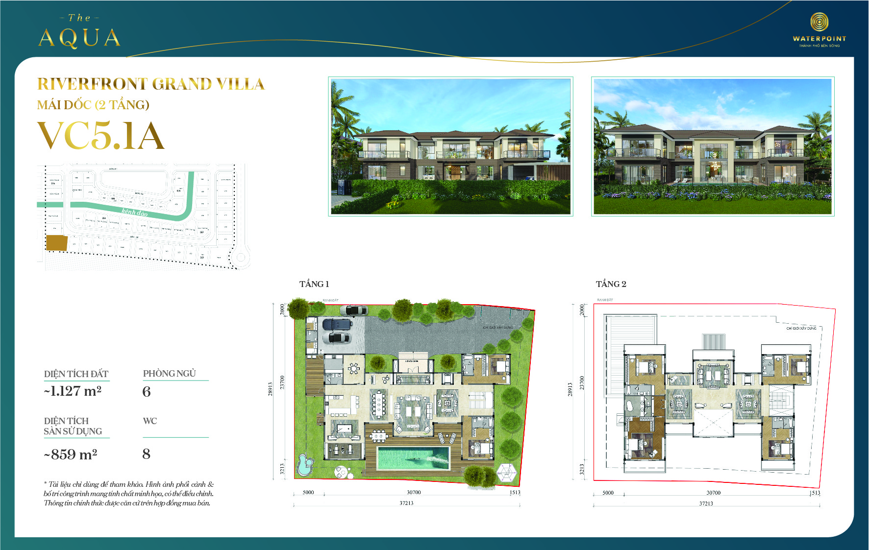 Dinh thự sông 1000m2 Waterpoint Bến Lức